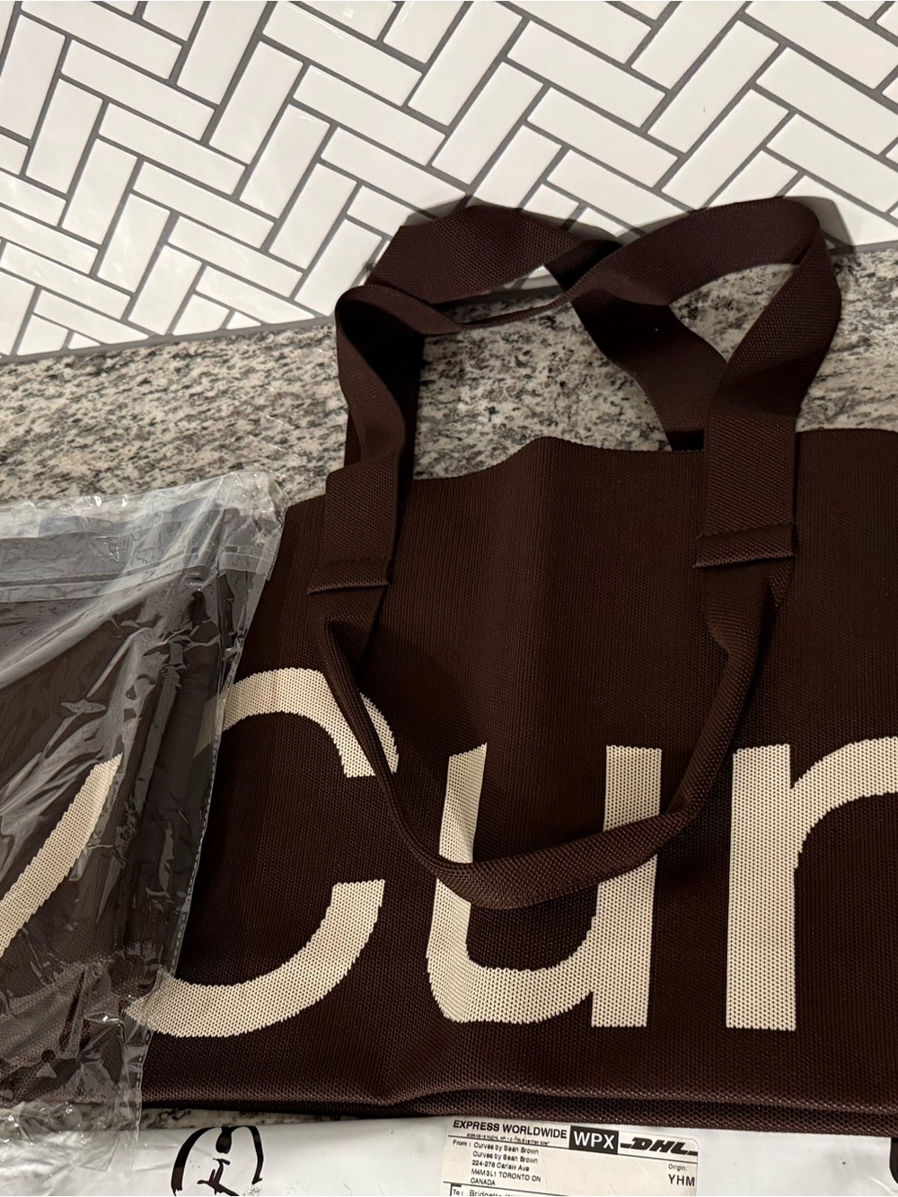 Brown Canvas Logo Tote Bag